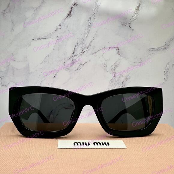 New MIU MIU Sunglasses New Black Acetate Gold Metal Logo Square Cat Eye main image 8